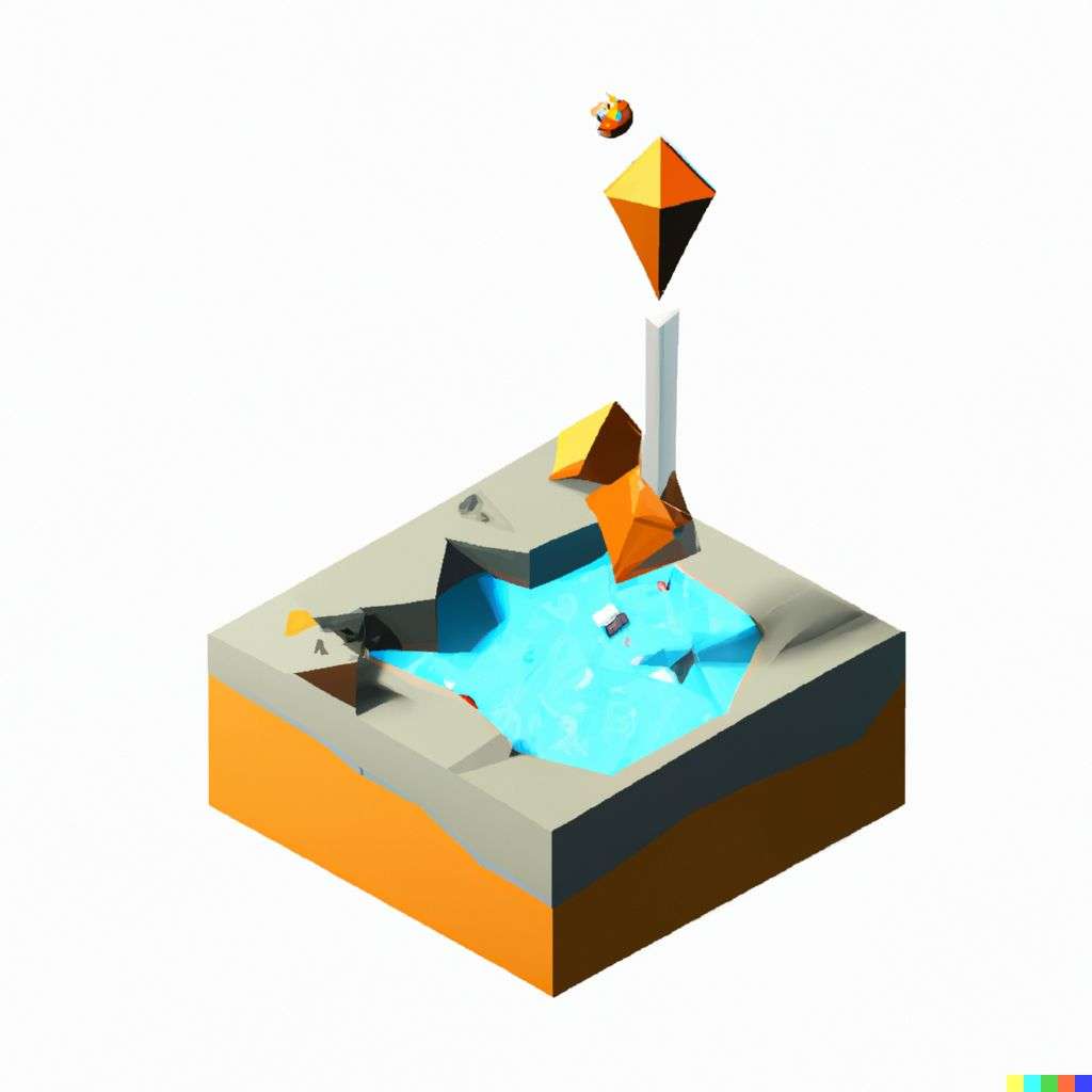 the discovery of gravity, low polygon isometric render